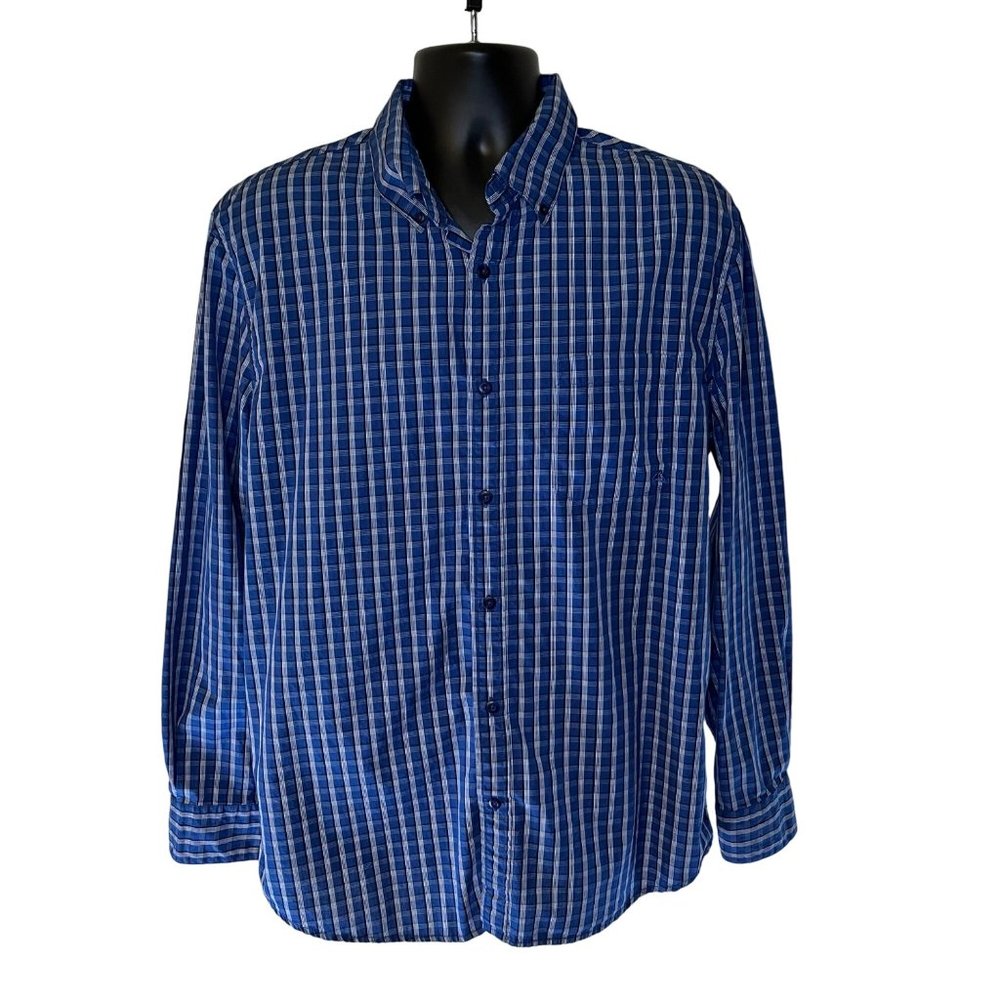 Vurt Button Up Shirt Blue Plaid Long Sleeve Button Up Dress Shirt Large Men’s
